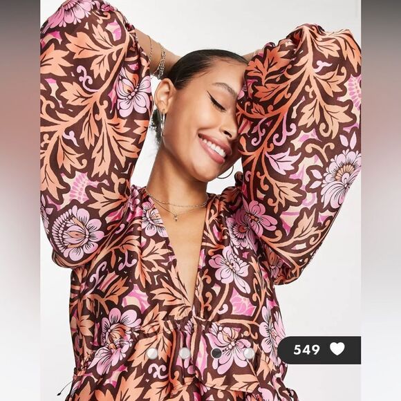 Topshop satin sleeve detail mini dress in floral print 4 NWT and in packaging - Picture 3 of 8